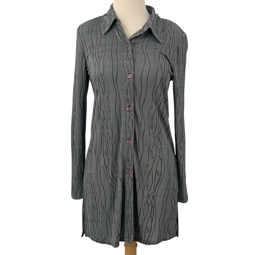 Rabbit Rabbit Rabbit Designs Long Sleeve Button Down Dress/Tunic Gray Abstract 6